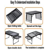 Table de camping pliable en maille de fer avec côtés rabattables 70x40 en alliage d'aluminium, capacité de charge 30 kg, table portable pour pique-nique et barbecue en extérieur