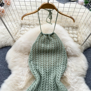 เดรสผ้าถักแขนกุดคอสำหรับผู้หญิงชุดราตรีวันหยุดเข้ารูป - Product Image 3