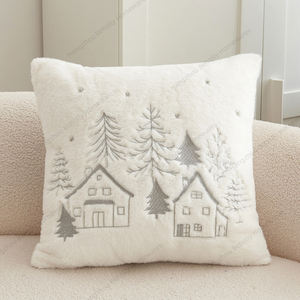 Sarung bantal dekoratif Natal putih mewah pemandangan musim dingin bordir dengan pohon dan kepingan salju untuk dekorasi rumah meriah - Product Image 6
