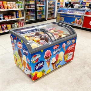 Congélateur vitrine commercial pour crèmes glacées 300L-600L, congélateur coffre à vitre incurvée pour supermarché, certifié CE/CB, directement de l'usine - Product Image 5