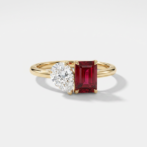 Anello di Lusso con Smeraldo Rosa Taglio a Pera, Anello di Fidanzamento con Due Pietre, Placcato in Oro 18K, Regalo di Anniversario per <span class=keywords><strong>Lei</strong></span> - Product Image 2