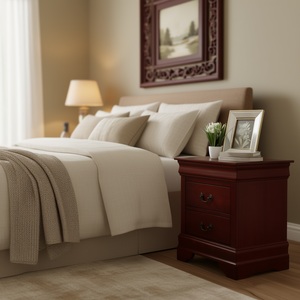 Mesita de noche moderna de madera maciza de cerezo con 2 cajones para dormitorio, ensamblada - Product Image 2