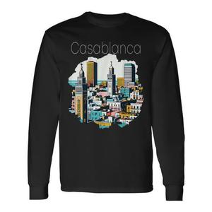 T-shirt a maniche lunghe con design del paesaggio urbano di Casablanca, souvenir del Marocco - Product Image 1