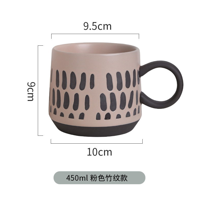 Pink black clay cup-bamboo pattern
