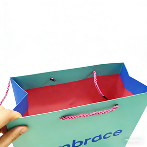 Sacs en papier de luxe bicolores bleu sarcelle et bleu avec logo personnalisé - Sacs d'emballage de marque imprimés à l'intérieur et à l'extérieur avec poignées en corde - Product Image 3