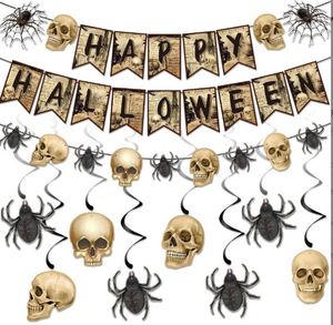 Guirnalda de Decoración para Fiesta de Halloween 2025, Serpentinas Aterradoras, Arañas y Esqueletos Colgantes - Product Image 1