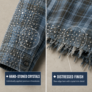 Custom Oversized Streetwear High Quality Vintage Washed Cotton Long Sleeve Men's T-<strong>Shirt</strong> Rhinestone <strong>Flannel</strong> <strong>Shirts</strong> - Product Image 3