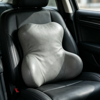 Support lombaire en cuir gris de qualité supérieure, coussin ergonomique à ailes latérales pour siège de voiture et chaise de bureau, soulagement des douleurs lombaires