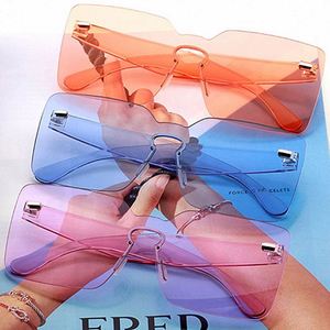 Vente en gros de lunettes de soleil carrées sans monture de couleur bonbon vintage tendance 2021, UV400, pour femmes - Product Image 2