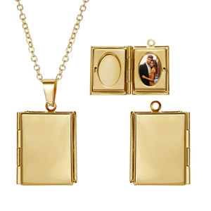 Collana con Ciondolo <span class=keywords><strong>Portafoto</strong></span> a Forma di Libro in Acciaio Inossidabile Placcato Oro 18K, Cornice Vuota per Sublimazione Fai-da-Te - Product Image 4