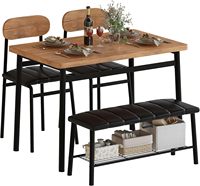 Ensemble de salle à manger minimaliste du milieu du siècle 4 pièces cuisine table en bois brun rustique 2 chaises en cuir avec dossier et banc rectangulaire