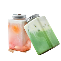 Bouteille carrée transparente en PET pour thé au lait 400ml 500ml 650ml, gobelet d'emballage pour jus et boissons