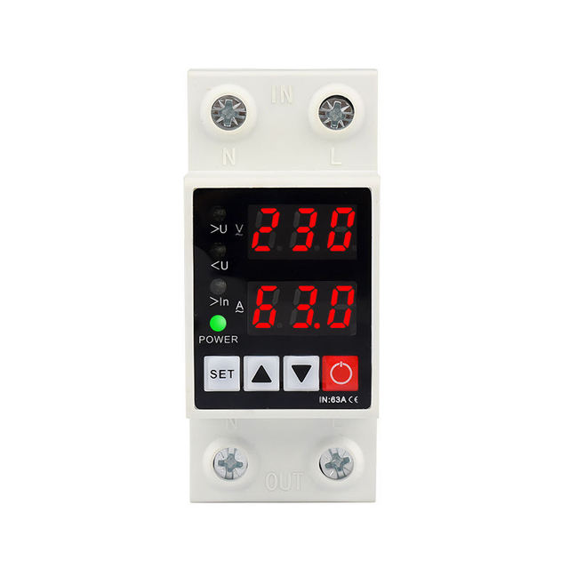 Digital Over Under Voltage Protector, 230V AC Automatic Reset Overvoltage Undervoltage Protection Relay with Current Display