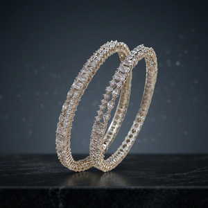 Luxury Silver Plated Brass Cubic Zirconia Bangle <b>Bracelet</b> Set CZ <b>Crystal</b> Stone Diamond Cut Bridal Jewelry Bangle For Women - Product Image 2
