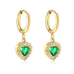 Pendientes de aro en forma de corazón con circonita cúbica verde chapados en oro para mujer, joyería de fiesta, engaste de aleación de zinc - Product Image 2