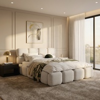Lit rembourré moderne en tissu, design contemporain, avec rangement, pour chambre parentale, disponible en tailles King Size et Queen Size, mobilier de chambre.