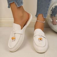 Mules à talon compensé sans talon pour femmes avec décorations en perles de bois, chaussures décontractées confortables à enfiler