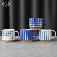 Service de table en céramique bleu roi SWT, peint à la main, motif à pois et rayures, assiettes, bols, tasses, vente en gros