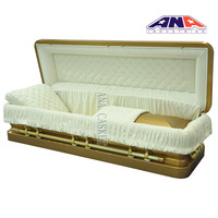 Suministros funerarios ANA, ataúd de sofá completo de esquina redonda de estilo americano, ataúdes de acero de calibre 18