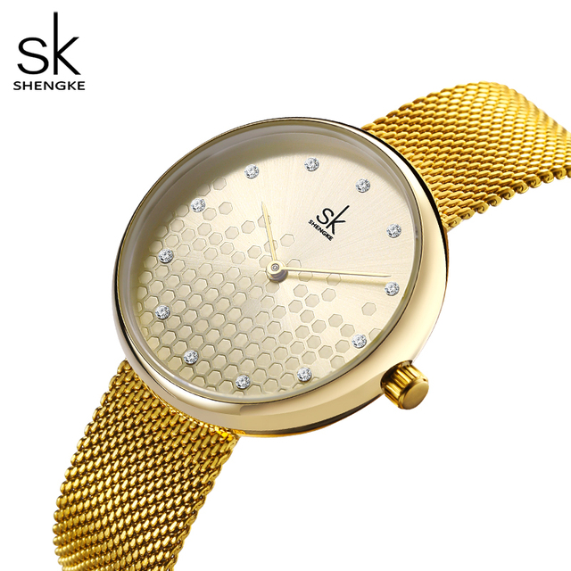OEM Honeycomb Creative Gold Milan Stainless Steel Mesh Strap Waterproof Luxury Women Wrist Watch Custom logo on Face