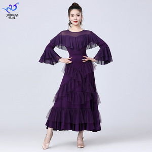 Vestido de <span class=keywords><strong>Baile</strong></span> de Salón, <span class=keywords><strong>Ropa</strong></span> de Actuación, Mangas Acampanadas, Vestidos con Gran Vuelo, Vestidos de Competición de <span class=keywords><strong>Baile</strong></span> Latino y Vals para Mujer - Product Image 2