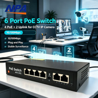 PoE Ethernet Switch 4 Port 10/100M PoE Switch dengan 2 Port Uplink AI Watchdog Ekstensi 250M untuk Kamera IP CCTV 1024MN