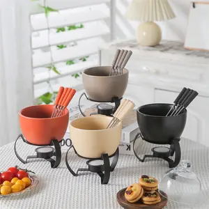 New Arrival Modern Swiss Mini Candle Butter Warmer Cheese Chocolate Ceramic Fondue Set