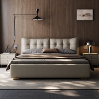 Lit en cuir capitonné minimaliste moderne, cadre de lit plateforme rembourré, lit double de luxe léger pour mobilier de chambre