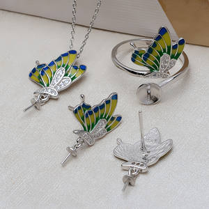 Pendentif en argent S925 avec papillon en époxy, support vide pour perle de 8 à 10 mm, pendentif de collier 3141 - Accessoires de bricolage pour ensembles de bijoux fins - Product Image 1