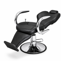 Fauteuil de Barbier Professionnel Inclinable Robuste en Cuir PU Noir avec Accoudoirs Chromés pour Salon de Coiffure et Équipement de Spa