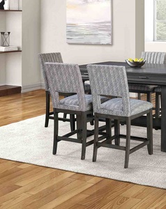 Chaises de salle à manger modernes et convertibles à hauteur de comptoir, 2 pièces, avec assise et dossier rembourrés en tissu, pieds en bois, finition bleu-gris - Product Image 3