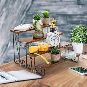 Wooden <b>Storage</b> <b>Rack</b> Iron Wood Combination 3 Tier Wall Mounted Desktop Organizer Multi Purpose Home Office Use - Product Image 2