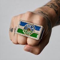 Bague double en acier inoxydable 316 plaqué or 18 carats avec émail, bijoux Roma Pride, bague drapeau romani, bague statement chakra gypsy