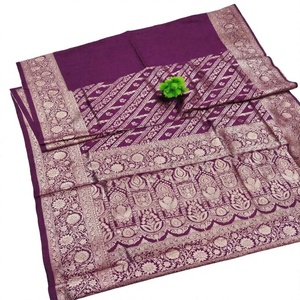 Sari Indio-Pakistaní 2022 para Mujer, Hecho a Mano, Bordado Floral, Manga Abullonada, Cuello en V, Polietersulfona de Alta Calidad, Secado Rápido - Product Image 3