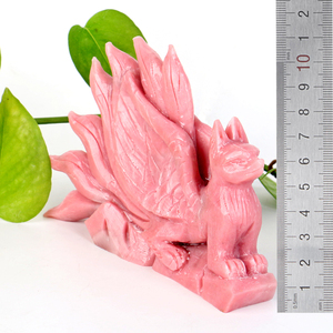 ขายส่งงานแกะสลักรูปสัตว์จากหินเรกิ คริสตัลสีชมพู จิ้งจอกเก้าหาง - Product Image 5
