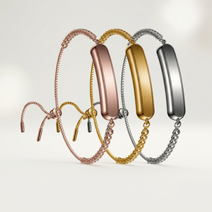 Bracelet réglable en corde tressée, bracelet à breloque en tube métallique uni, bracelet empilable trois couleurs, bijoux de mode pour femmes - Product Image 4