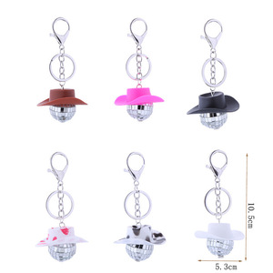 European American Trendy Glass Handmade Cowboy Hat Disco Ball Keychain Mirror Surface Car Hanging Ornament Party Decorations