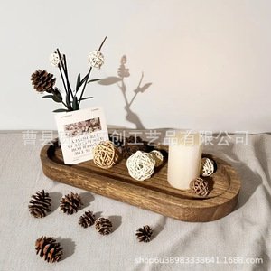 Cross-border wooden tray rectangular dinner plate heat-insulated solid wood plate creative oval cake tray <b>teacup</b> plate - Product Image 2