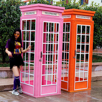 Cabina Telefónica Decorativa de Hierro Forjado Estilo Industrial Europeo Retro, Adorno Grande para Suelo, Color Rojo, Novedad para Bodas