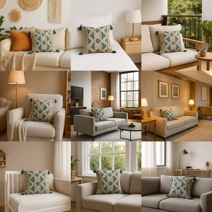 Housse de coussin tendance bohème brodée à la main, imprimée colorée, géométrique, à pompons étoilés, très vendue - Product Image 2