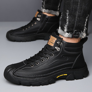 รองเท้าบูทหิมะฤดูหนาวสำหรับผู้ชาย บุขนแกะ พื้นหนา หุ้มข้อสูง หนังกันความเย็น สำหรับใส่กลางแจ้ง สีกากี - Product Image 4