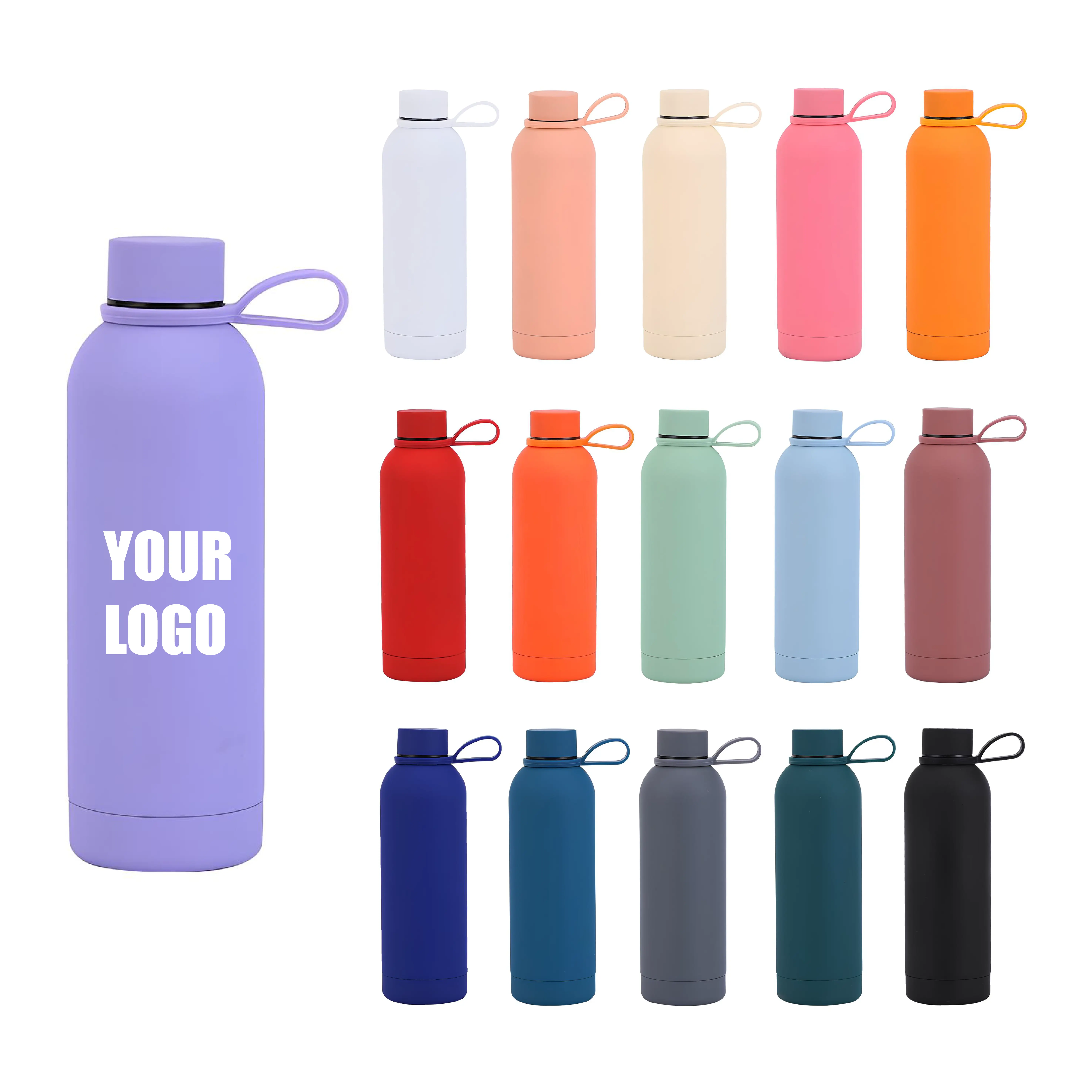 Vaso para beber sin BPA de doble pared personalizado, 500ml, 750ml, botellas de agua deportivas de acero inoxidable con aislamiento de boca pequeña