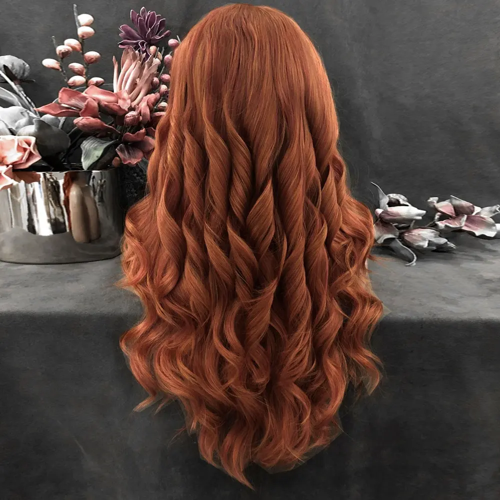 Celebridade 150% Densidade Loiro Ginger Lace Front Peruca Cabelo Sintético Perucas Com Linha Fina Natural