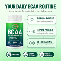 BCAA Acides aminés à chaîne ramifiée 1000MG Complément nutritionnel sportif favorisant la croissance musculaire Adulte 60 capsules