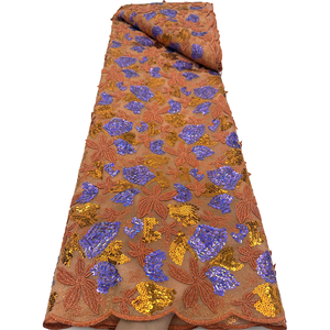 Tissu en dentelle brodée double filet NI.AI pour robe de mariée africaine, tissu en dentelle africaine en gros, tissu en maille à sequins - Product Image 5