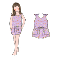 Combinaison Short pour Filles Little Glow Kid, Style Mignon, Personnalisable, en Fibre de Protéine de Lait, Été, 2 Poches Latérales, Cordon de Serrage à la Taille, Vente en Gros