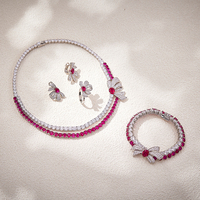 Collier papillon double couche Boucles d'oreilles Bagues Bracelets Style Bohème Laiton Zircone Bijoux pour femmes à la mode