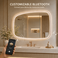Miroir de salle de bain LED à cadre irrégulier avec éclairage avant et arrière, miroir de vanité anti-buée, 3 couleurs réglables, fonction mémoire
