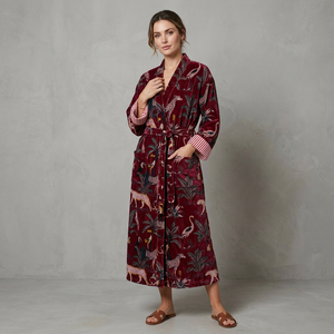Robe en velours à motif animalier imprimé, manches longues, fermeture à ceinture, vêtements d'été/d'hiver pour femmes - Product Image 1