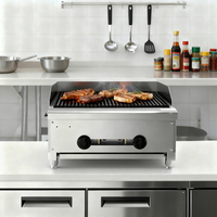 Gril à charbon de bois commercial de 24 pouces en acier inoxydable avec pierres de lave, 56 000 BTU, grilles en fonte, pour restaurant et barbecue